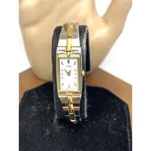Seiko Women's Watch 2E20-7479 Quartz Petite Tank Rectangle White Dial Two Tone